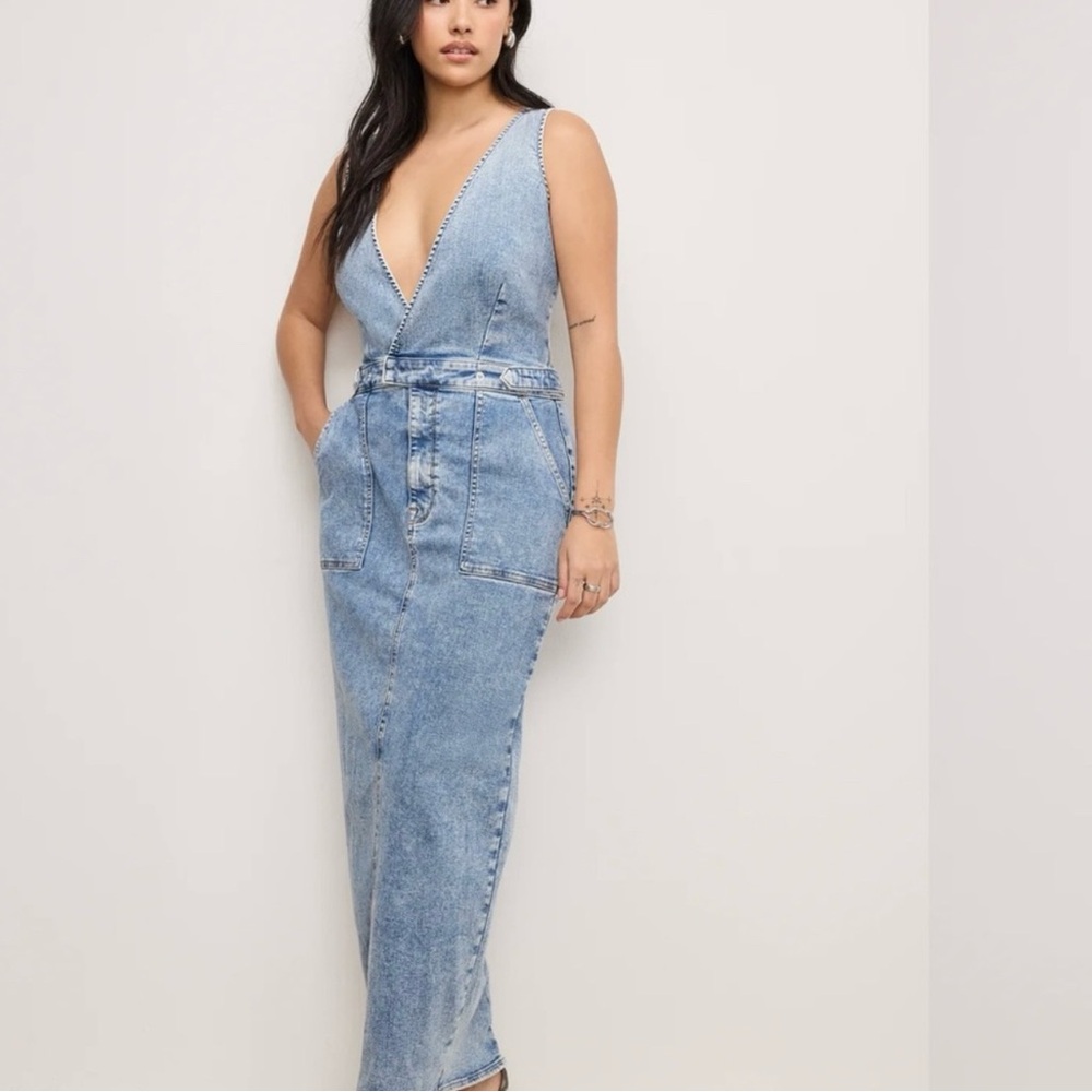 Good American Blue Denim Maxi Dress